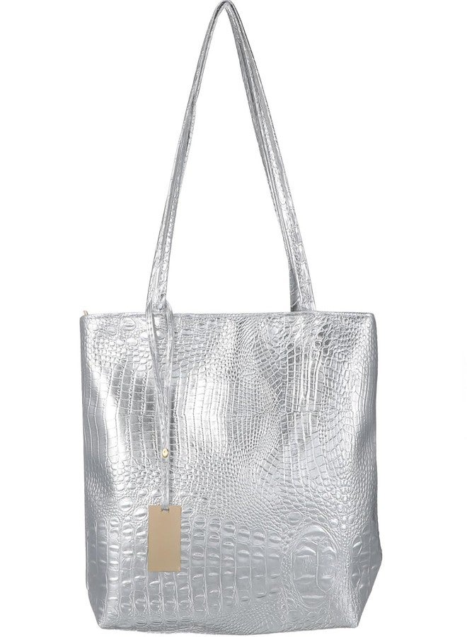 BESTYASH Large Capacity Pattern Handbag for Women Silver Pu Tote Shoulder Bag with Handle for Travel Work Shopping - Image 5